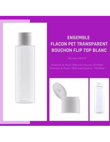Flacon PET Transparent bouchon Flip top Blanc